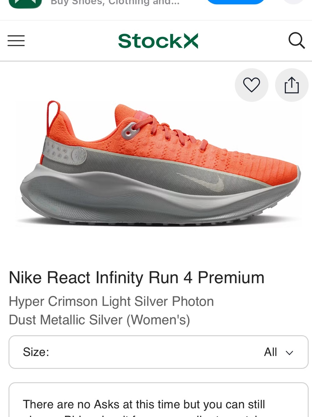Nike Women's React Infinity Run 4 - Bright Orange and Light Silver
